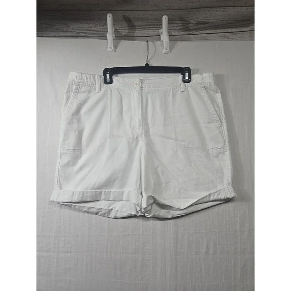Talbots White Linen Blend Shorts Womens 16 Rolled Cuff Stretch Beach Causal - Picture 1 of 8